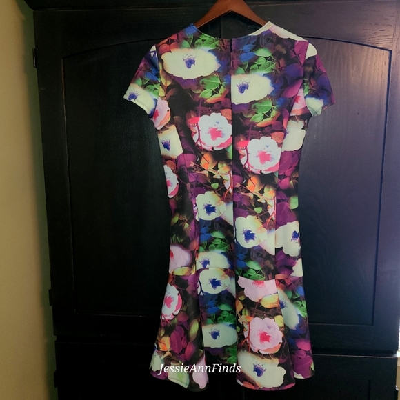 Betsey Johnson Colorful Pink Purple Floral Fit and Flare Dress Size 12 - Picture 6 of 9